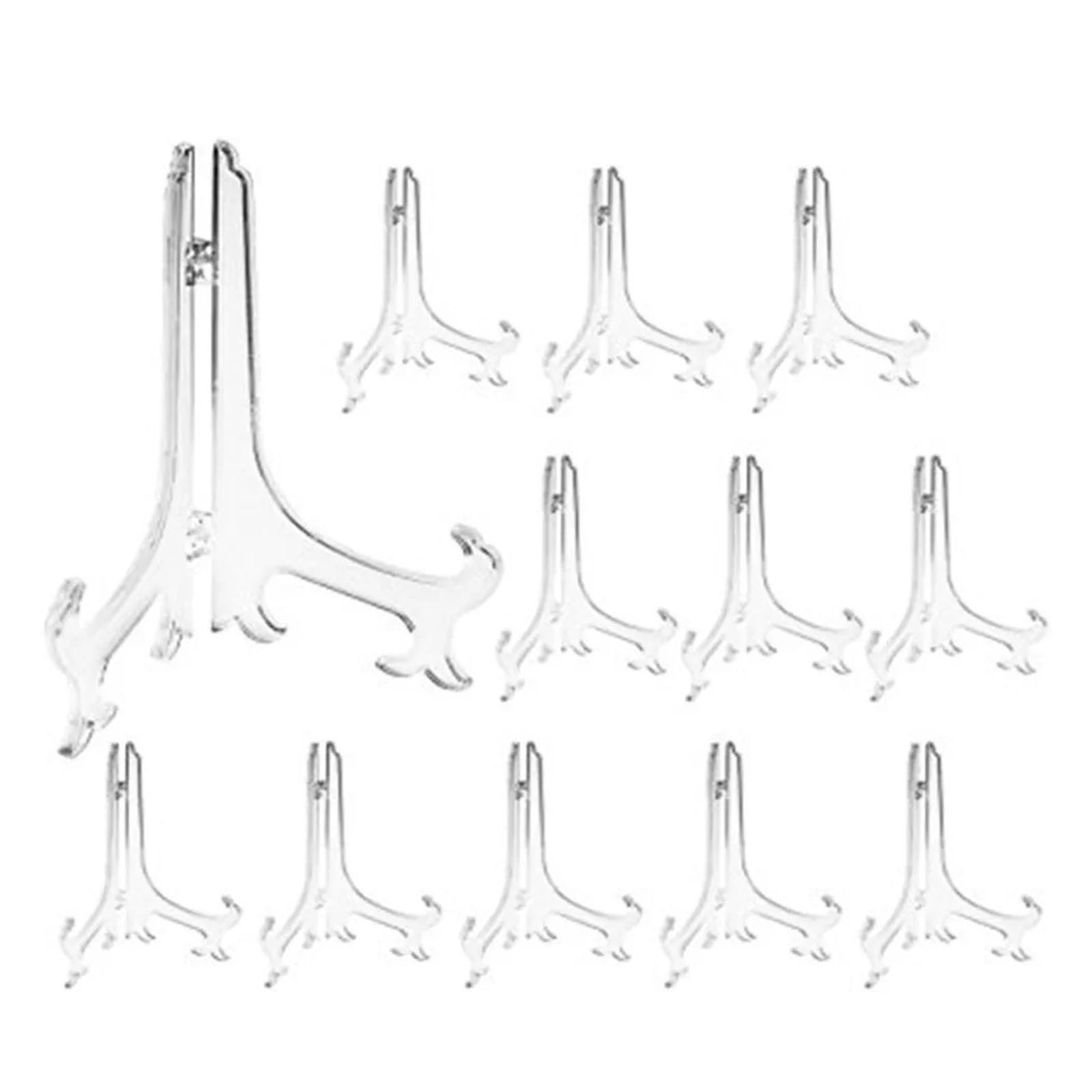 Image of 12pcs, Clear Plastic Plate 3 Inches Clear Plastic Easels Or Stand Plate Holders Display Pictures Weddings, Home Decoration, Birthdays, Tables Decor