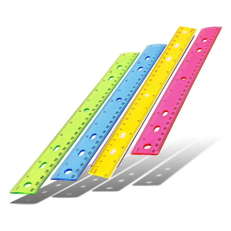 Ruler 6 inch - Clear Rulers - Assorted Colors - 12 Count Rulers for Kids, Small Ruler Metric and Inches, Rulers Bulk for Classroom, 6 in Ruler