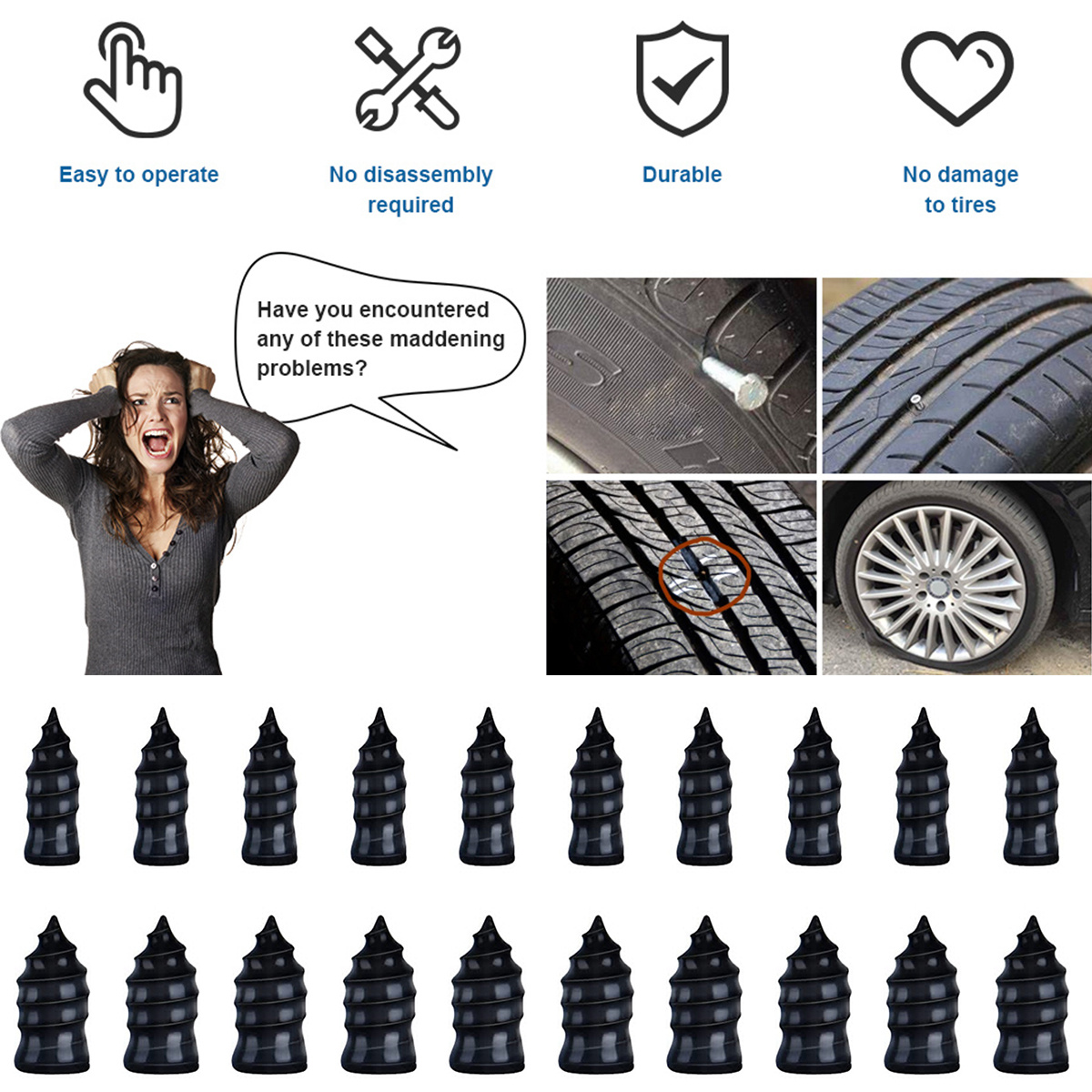 CEN clous en caoutchouc en spirale Kit de clous de réparation de pneus sous  vide Vis en caoutchouc de réparation de pneus Outil