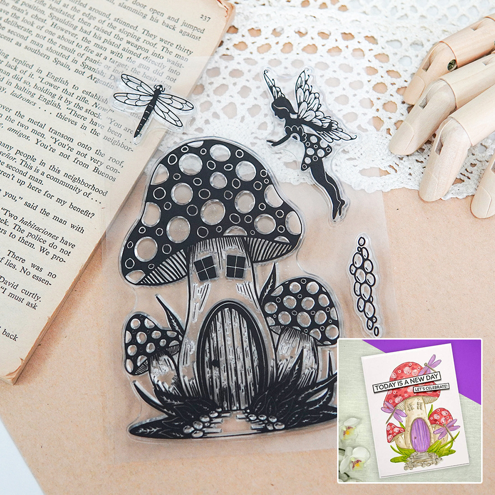 Mushroom House Butterfly Fairy Clear Stamps Silicone Stamp Temu