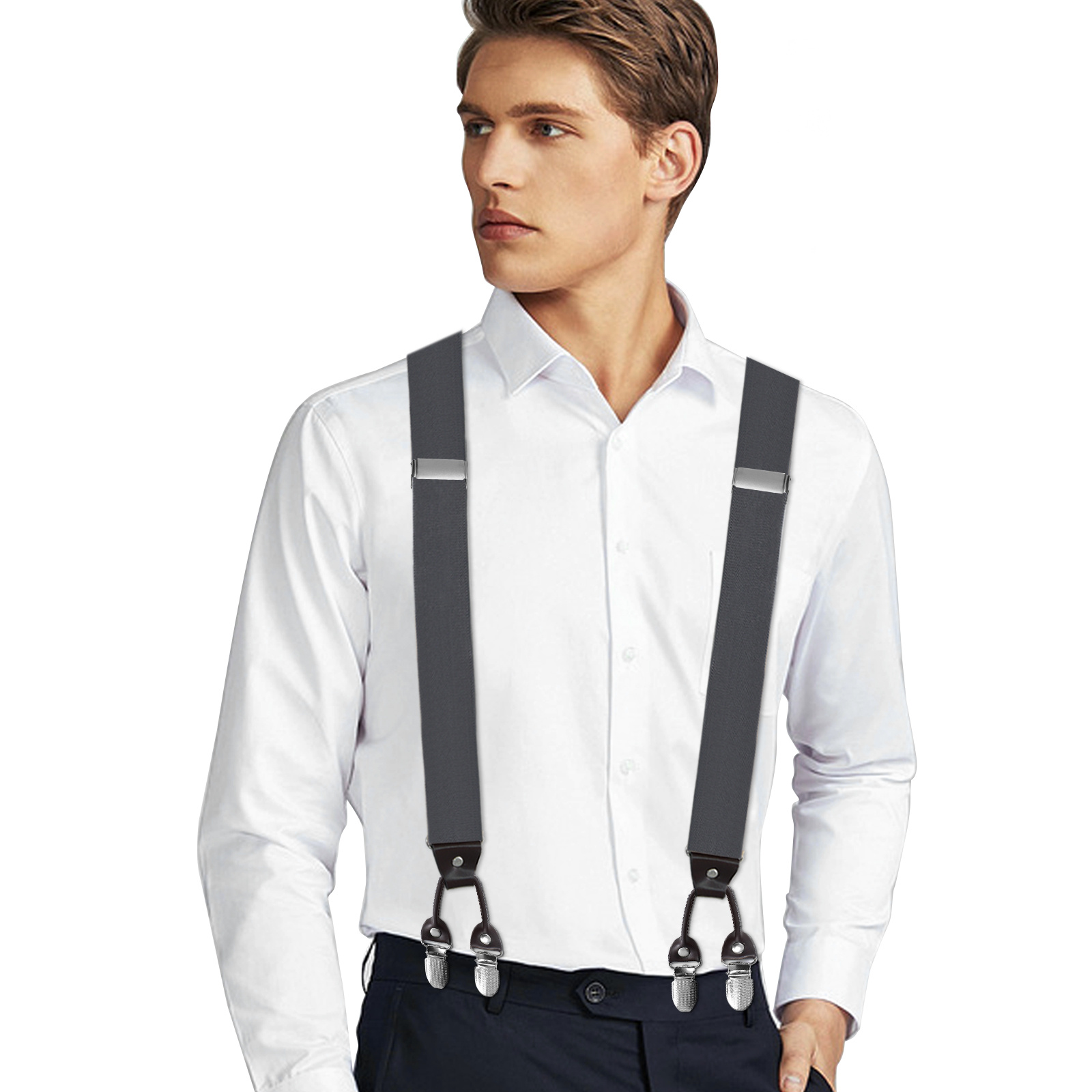 Men's Suspenders with 6 Metal Protection Clips Elastic Adjustable Y-Back Clip-On Suspenders Trouser Braces Strap Belt,Temu