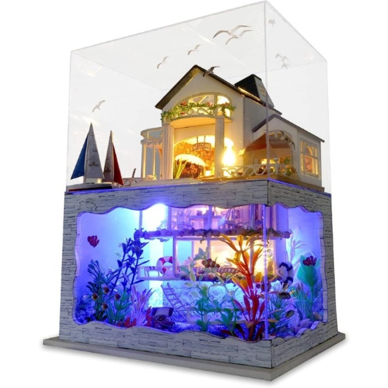 Diy Miniature Dollhouse Kit With Dust Cover Tiny House Kit - Temu