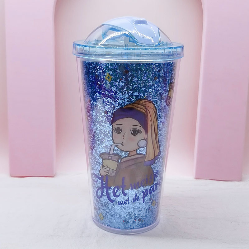 Cartoon Girl Renaissance Glitter Plastic Straw Cup Sports Water