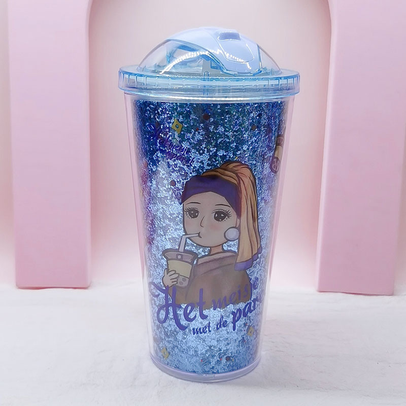 Glitter Disney Princess Plastic Cup with Lid & Straw, 16oz