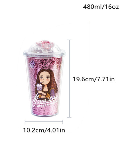 Cartoon Girl Renaissance Glitter Plastic Straw Cup Sports Water