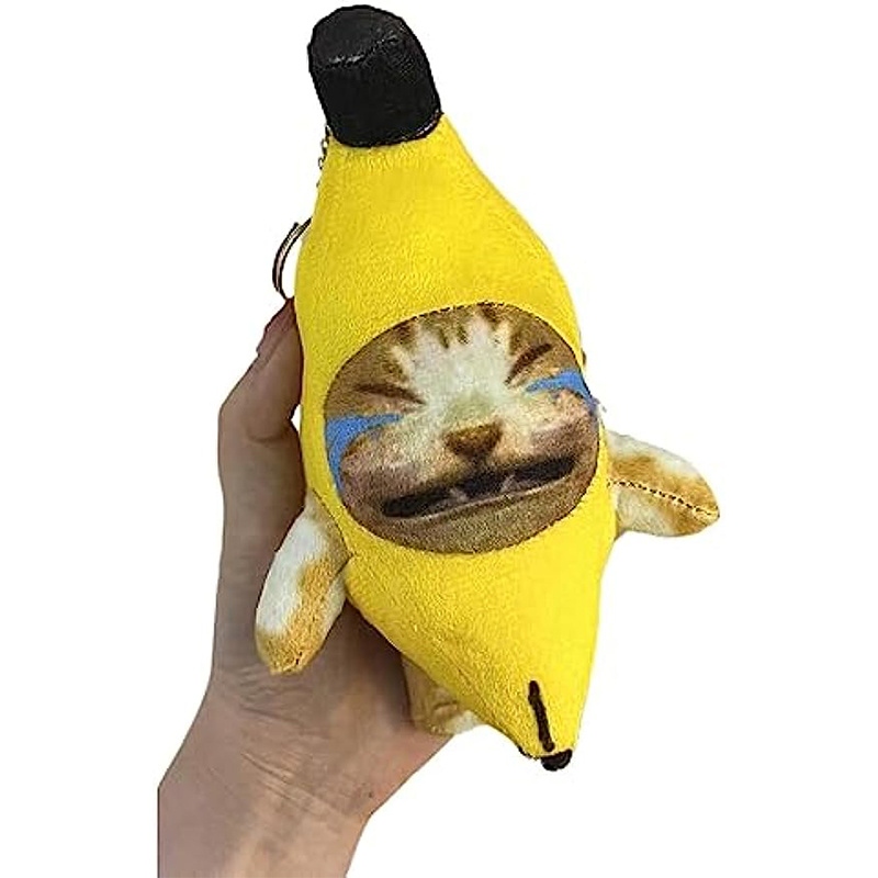 1pc Creative Plush Banana Cat Toy Happy Crying Cat Keychain Banana Meow  Pendant Funny Interesting Stuffed Doll Gift