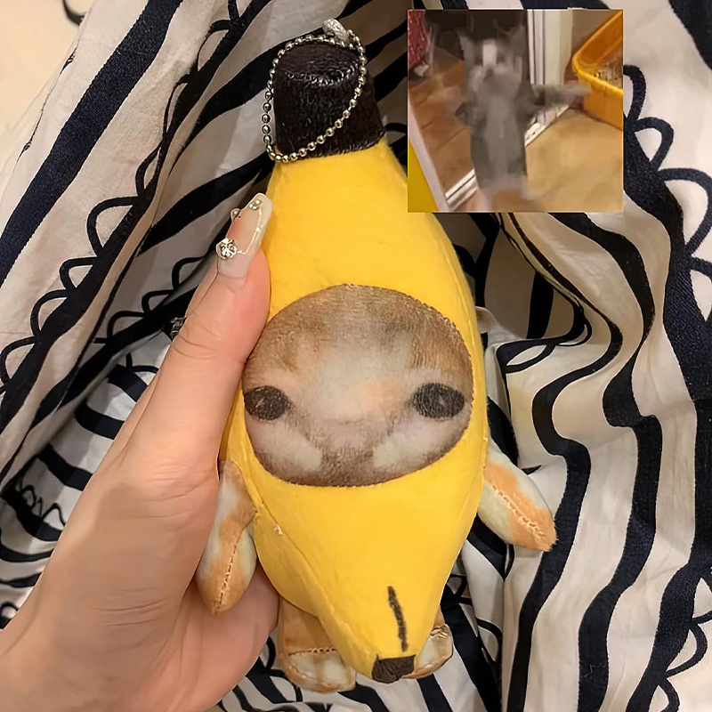 NEW Happy Banana Cat Pendant Keychain