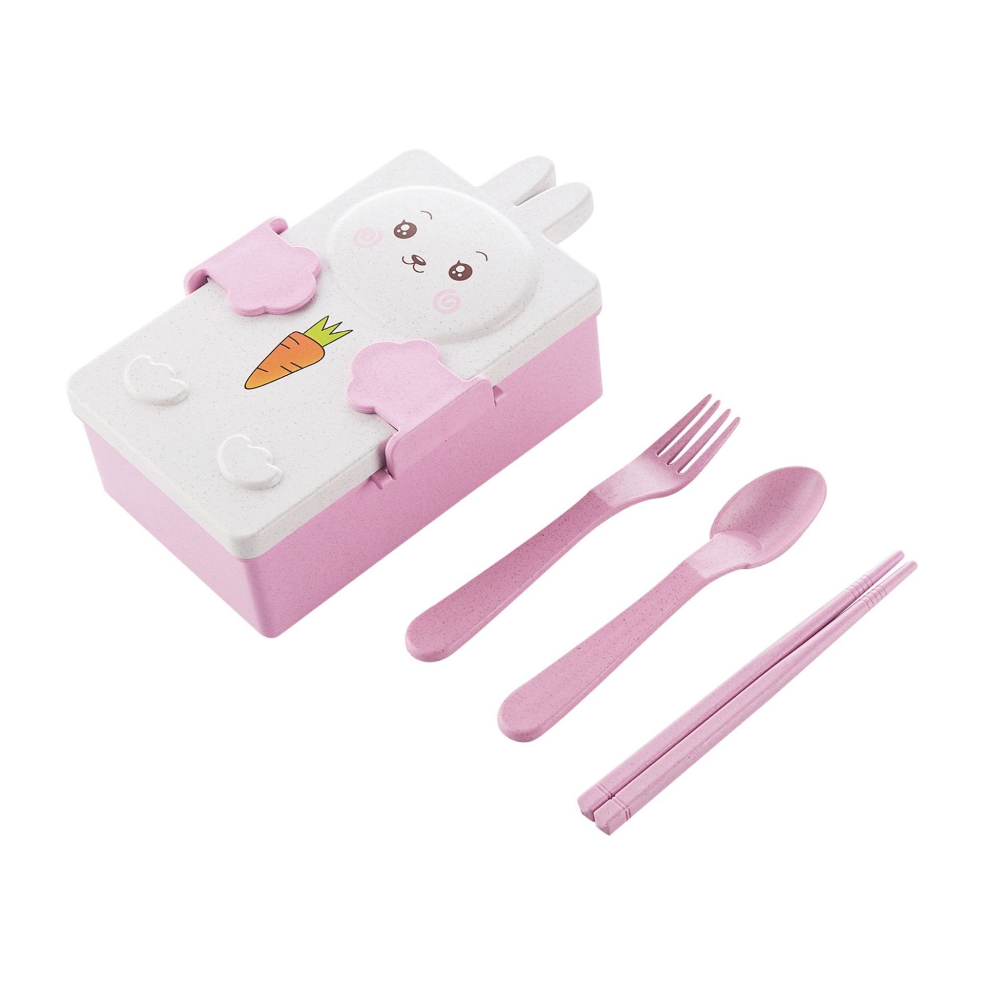 Cartoon Lunch Box With Cutlery Cute Kawaii Bento Box 2 Tiers - Temu