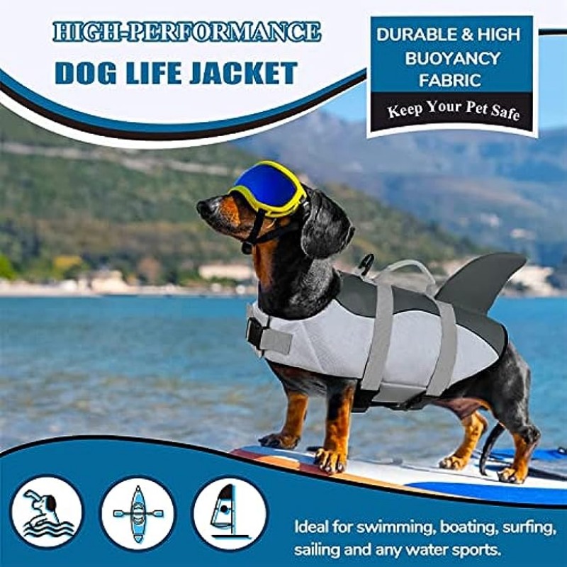 Dog Life Jacket, Dog Lifesaver Life Preserver Swimsuit With Rescue Handle,  Adjustable Dog Swimming Vest