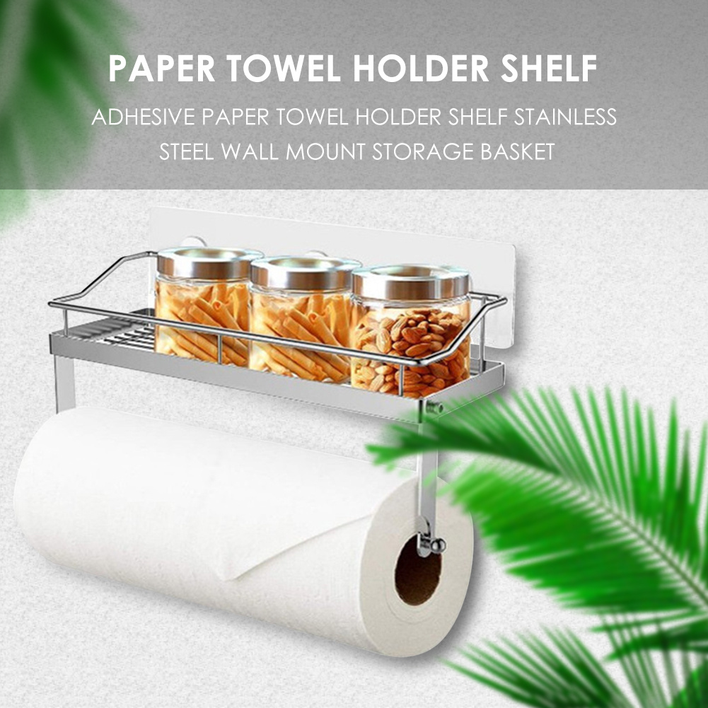 Stainless Steel Paper Towel Holder Self Adhesive Towel Holder Kitchen Shelf  Black Silver Roll Paper Rack Bathroom Accessories