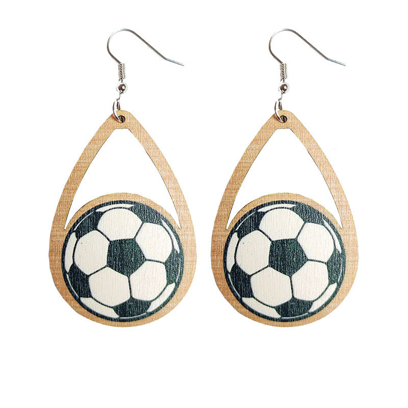 1Pair Girl's Football Earrings, Water Droplets, Hollowed-out Wooden Baseball, Basketball, Volleyball Earrings, Sports Theme Earring Accessories,Temu