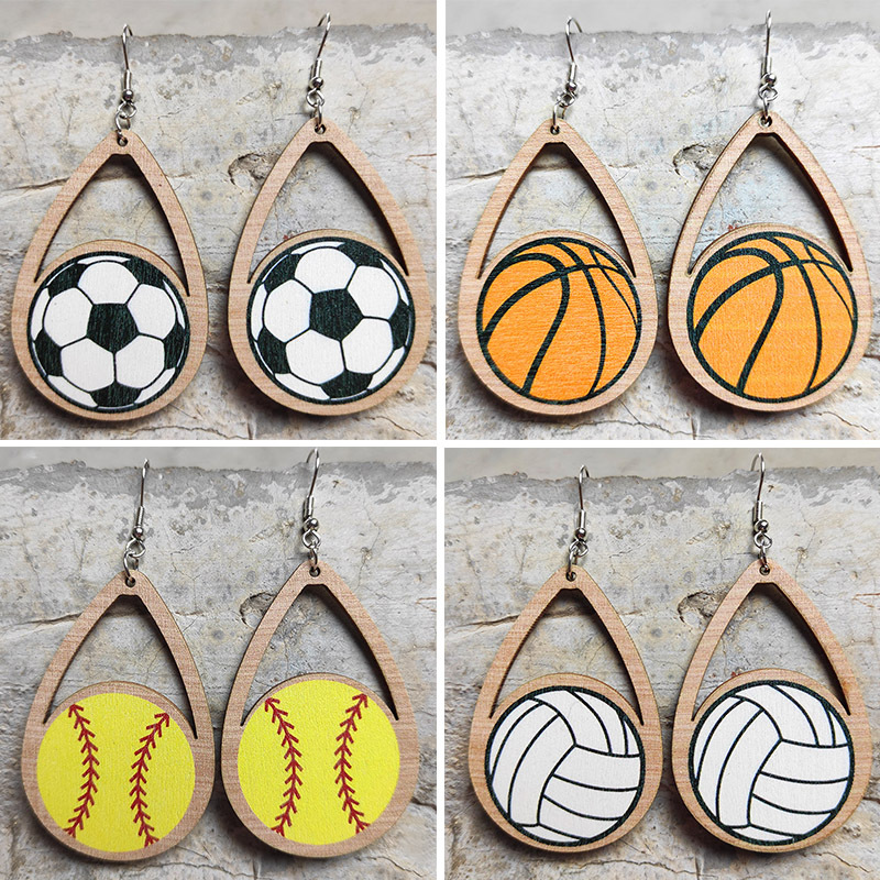 Wooden Sports Ball Earrings, Heart Drop Dangle Earring Baseball Basketball  Volleyball Football Earrings Sports Fans Players Jewelry Valentine's Day