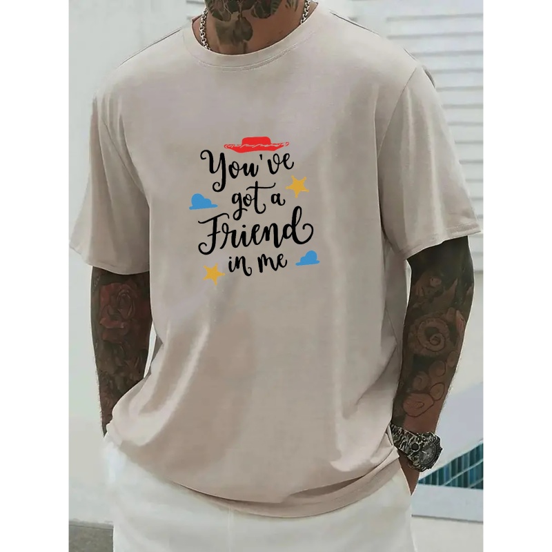 

Stylish Friend Letter Pattern Print Men's Comfy Chic T-shirt, Graphic Tee Men's Summer Outdoor Clothes, Men's Clothing, Tops For Men, Gift For Men