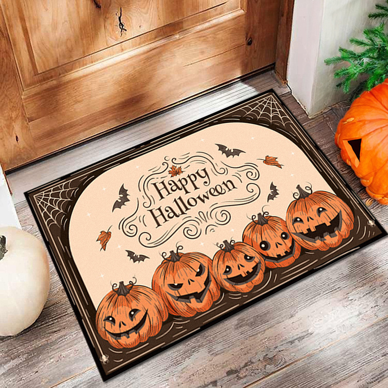Halloween Decor Area Rug, Pumpkins Entrance Carpet Door Mat, Non