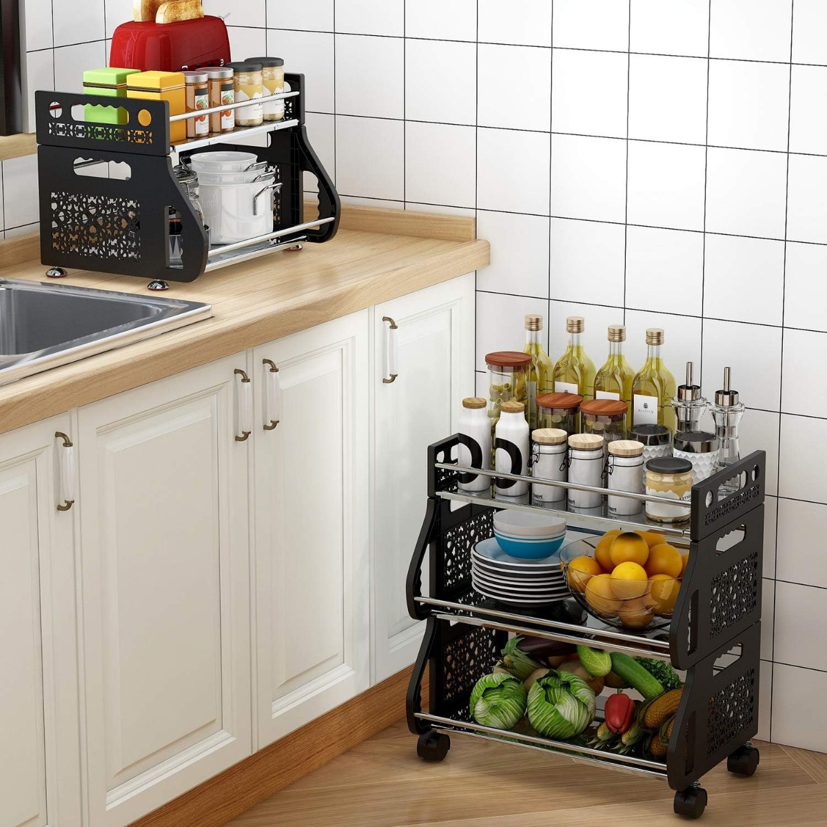 Carrito Organizador De Cocina 3 Niveles Multiusos Color Negro