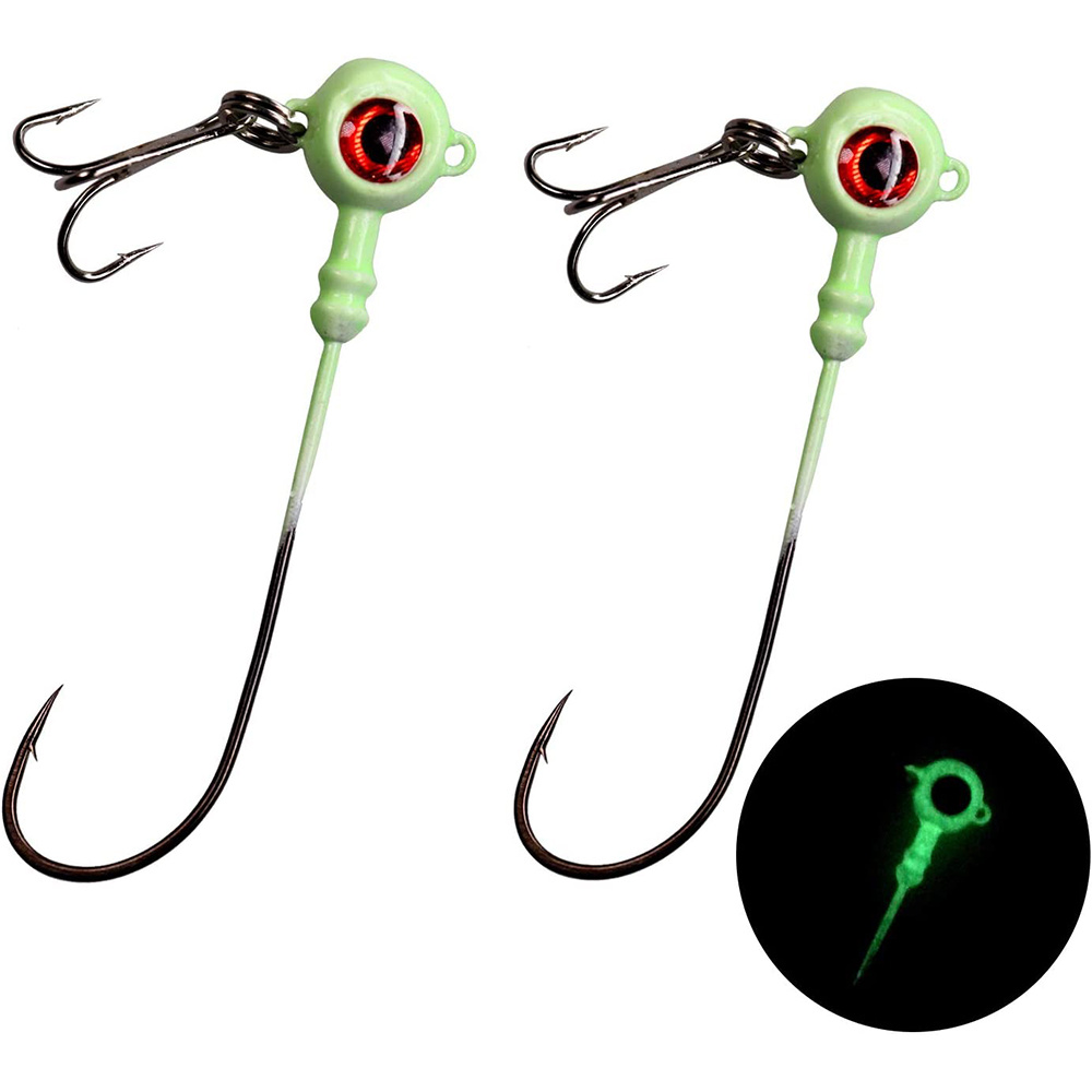 

2pcs Round Lead Lure Hooks, Luminous Sinking Artificial Baits With 3d Eyes, Fishing Tackle Accessories For Bass Perch