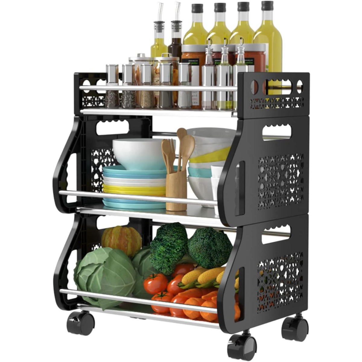 Estante de almacenamiento de cocina, estante de almacenamiento de piso de  cocina, carrito de almacenamiento multicapa de frutas y verduras, estante  de