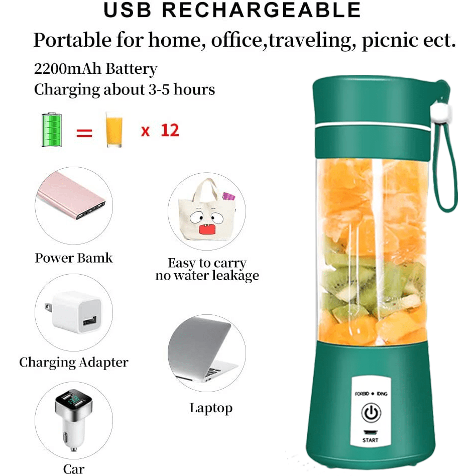 Portable Blender Smoothies Personal Blender Mini Shakes Juicer 380 ml Cup  USB Rechargeable Cordless Shaker Bottle (BLACK)