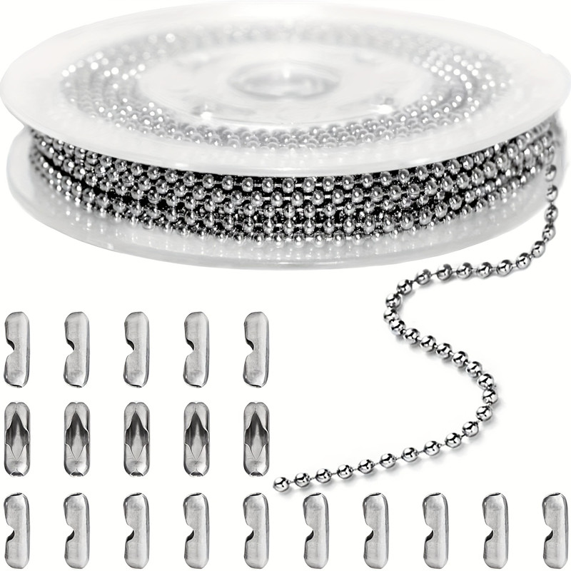

16.4ft 2.4mm Ball Chain Roll Diy Jewelry Making Supplies For Dog Necklaces, Mens Military Jewelry, Zipper Bracelets & Key Chains - Includes 20 Connectors