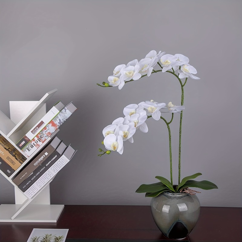 Fiori artificiali Orchidee finte con vaso di fiori - Composizioni floreali  di Phalaenopsis Bonsai Orchidee Phalaenopsis con foglie Stelo Decorazione
