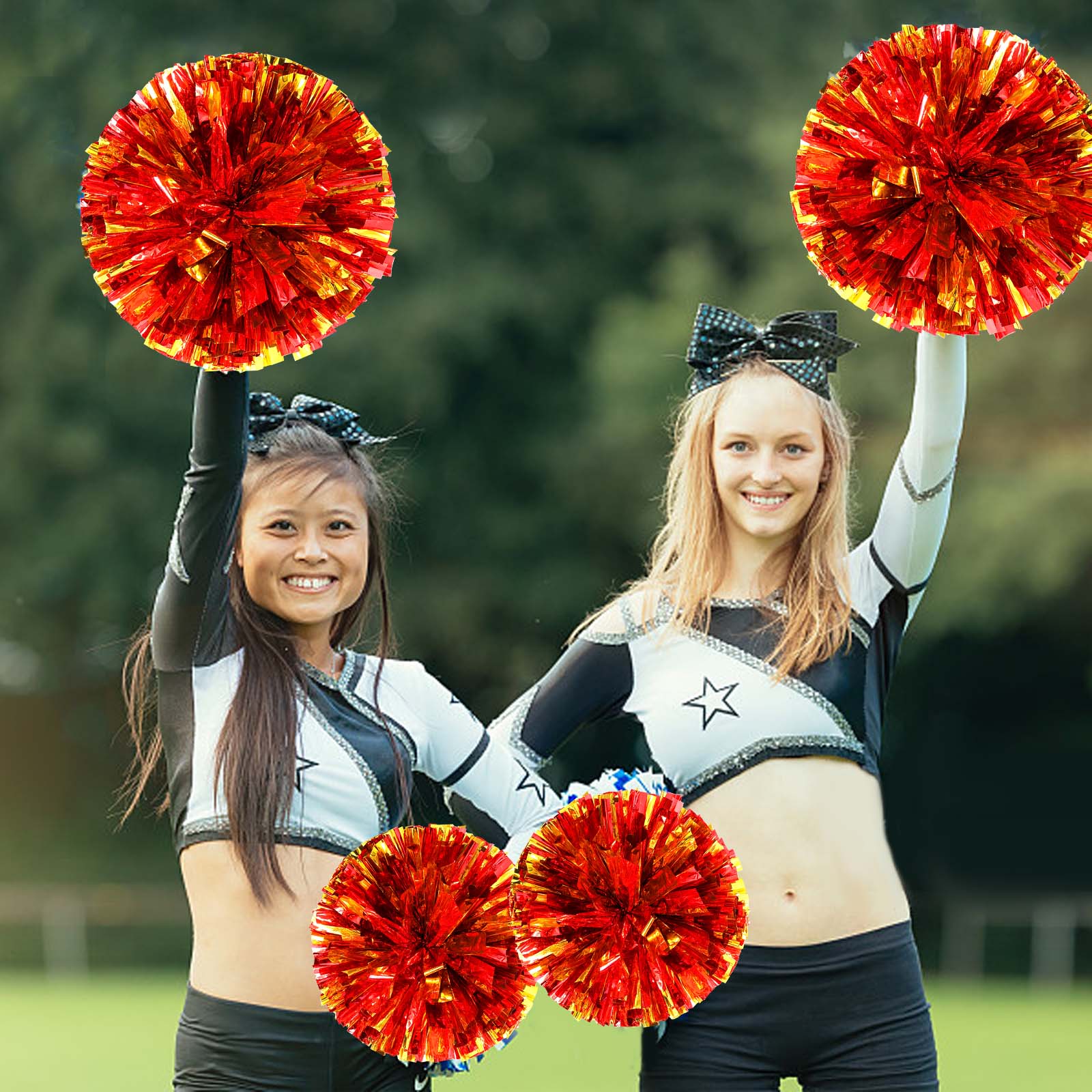 2pcs Cheerleading Pom Poms, Metallic Cheerleading Pom Poms, Cheerleading  Pom Poms Hand Flowers Sport Squad Cheer Accessories For Games Sport