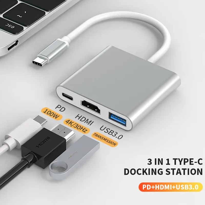 Convertidor USB-C 3.1 a HDMI 4K, VGA, USB 3.0, USB-C de carga