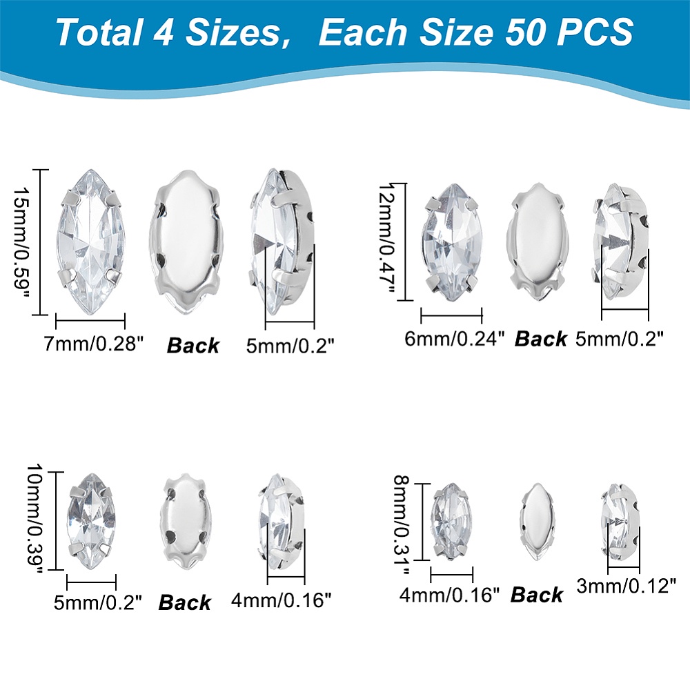 Sew On Rhinestones / 7mm Sewing On Glass Rhinestones (Clear with