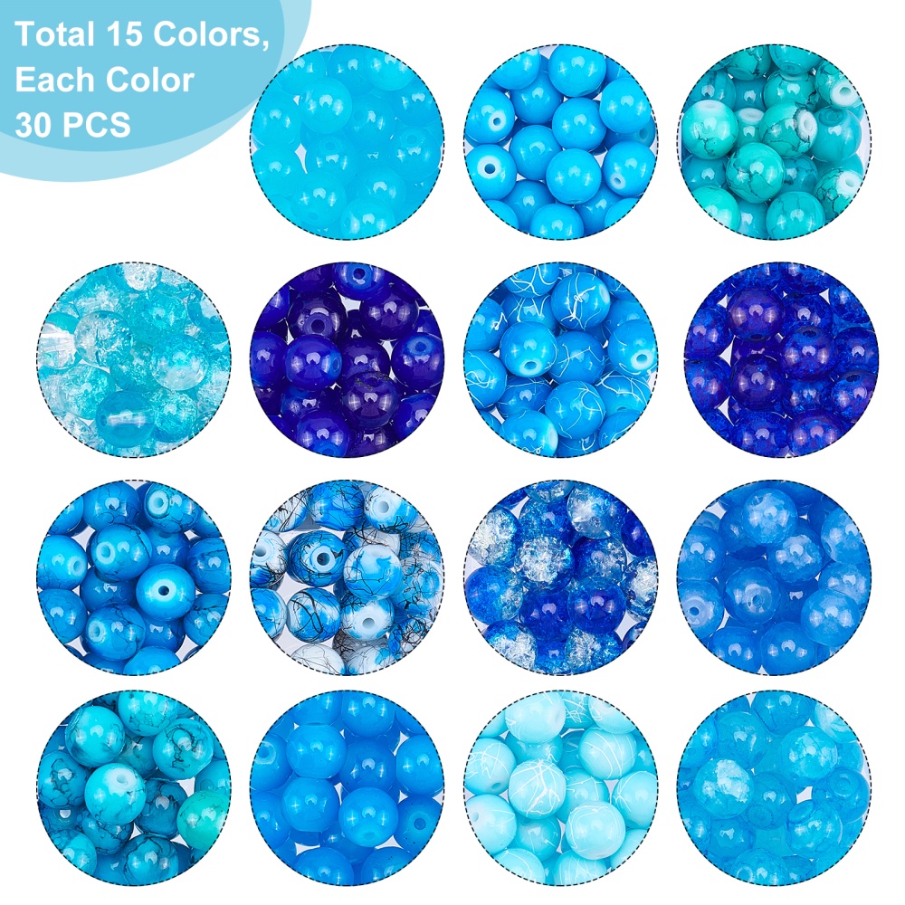 Round Crackle Crystal Bead, 375 Pcs Mixed Glass Beads 15 Colors 8mm(free  Shipping)