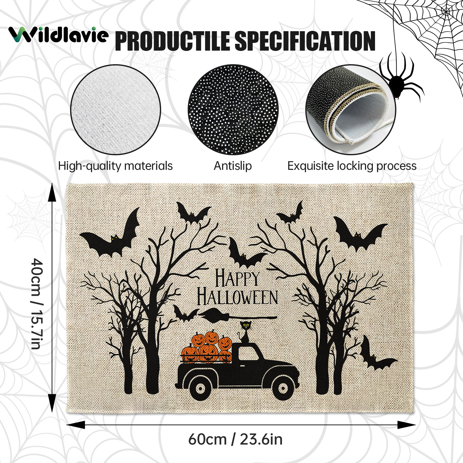 SDJMa Halloween Witch Bat Spider Bath Mat Non Slip Super Absorbent Pumpkin  Doormat Area Rug for Bathroom Kitchen Home Decors 24 x 16 inch,summer sale  