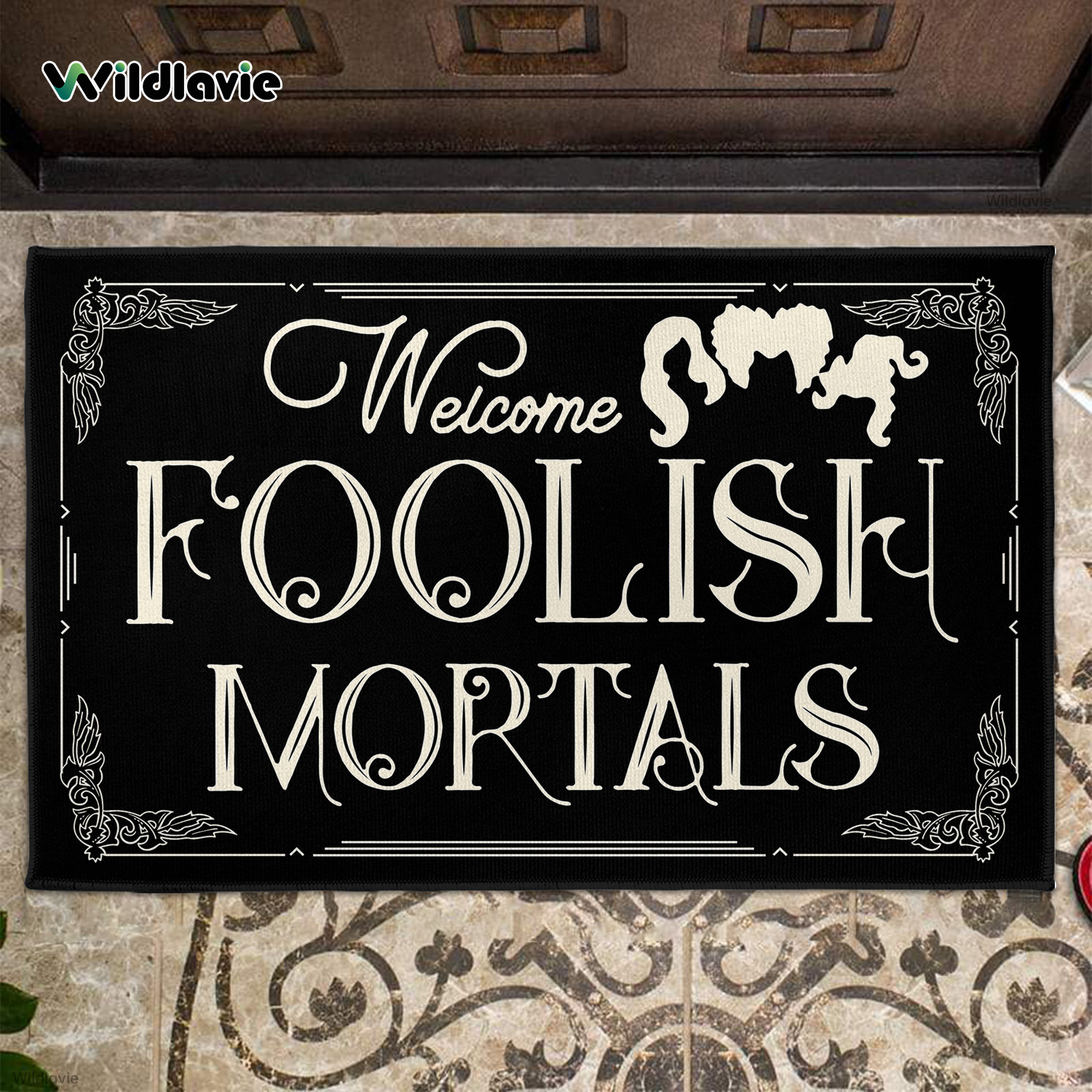 1pc Funny Halloween Welcome Foolish Mortals Doormat Non-Slip Funny Rug Holiday Decorative Entrance Carpet For Halloween Indoor Outdoor Decoration