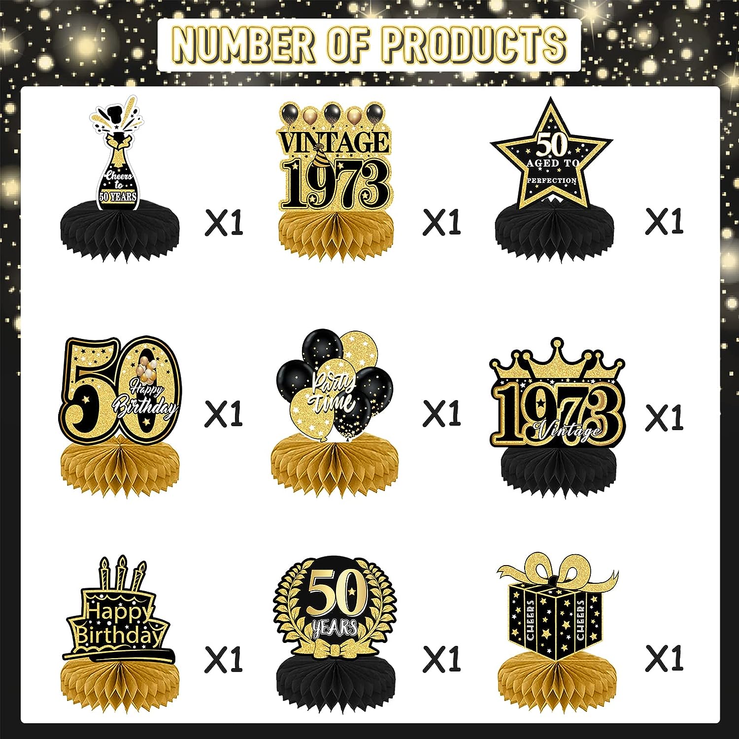 50th Birthday Decorations Black Golden 50th Birthday Party - Temu