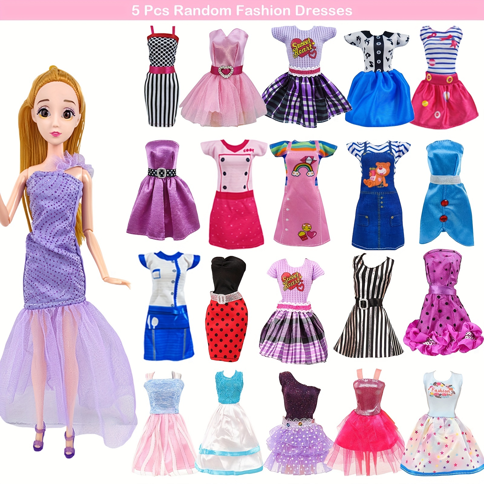 Doll Clothes Accessories For Doll Dress Up Including Random Style 10  Fashion Dresses 10shoes And Necklaces And Crowns Glasses Handbags - Temu  Hungary