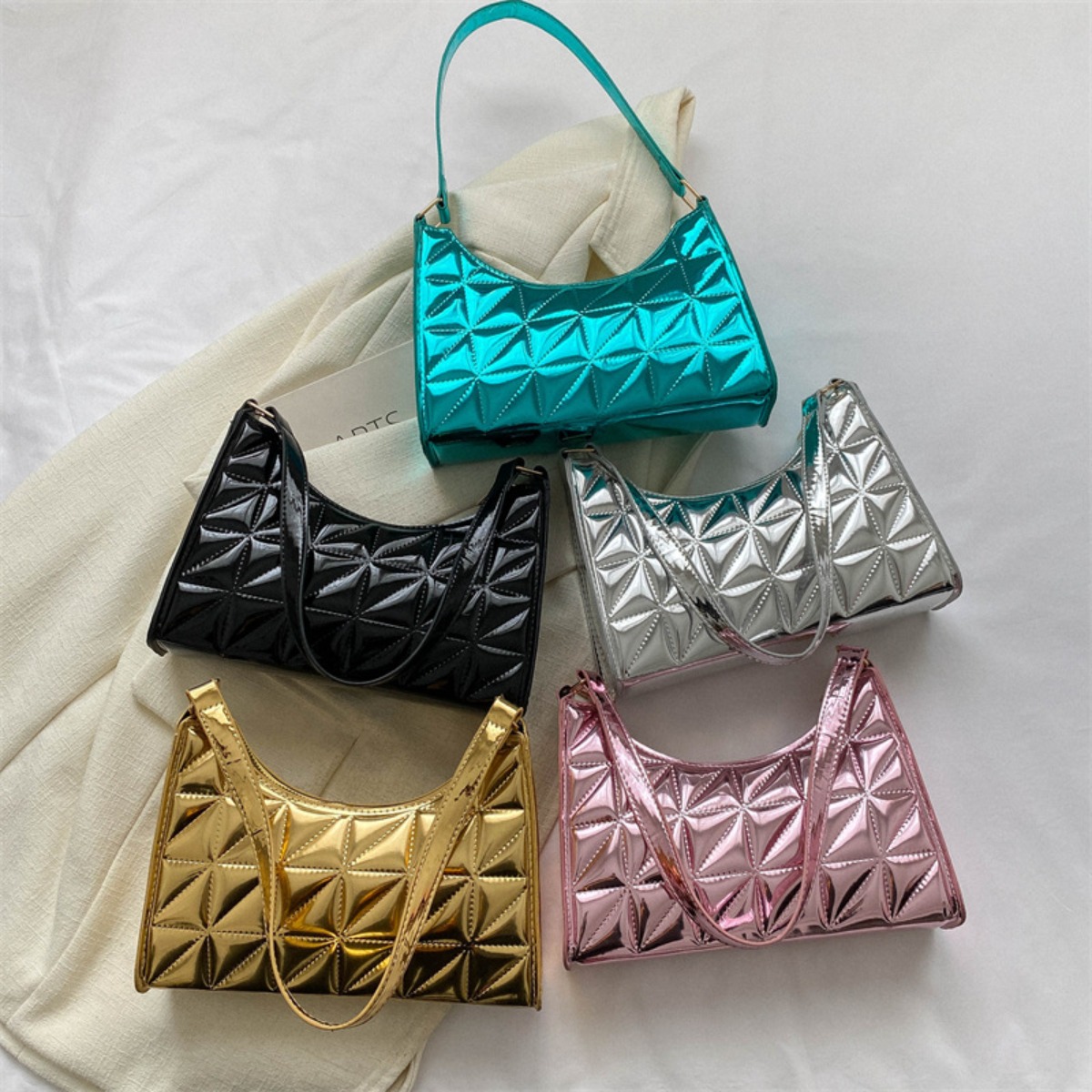 Small Metallic Glossy PU Leather Shoulder Bag Clutch Handbags for