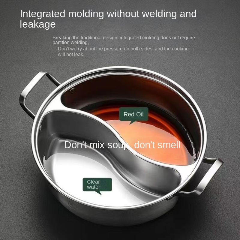 2 In 1 Stainless Steel with Cover Induction Cooker Chinese Hot Pot Kitchen  Cooking Pan Cookware Divided Hotpot 34CM HOT POT 