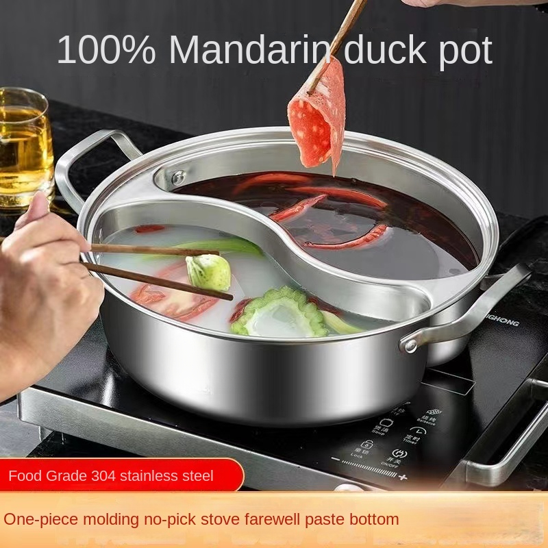 Chinese Divided Hot Pots With Glass Lid Fondue Stainless Steel Soup Hotpots  Induction Cooker Cooking Pot Kitchen Accessories
