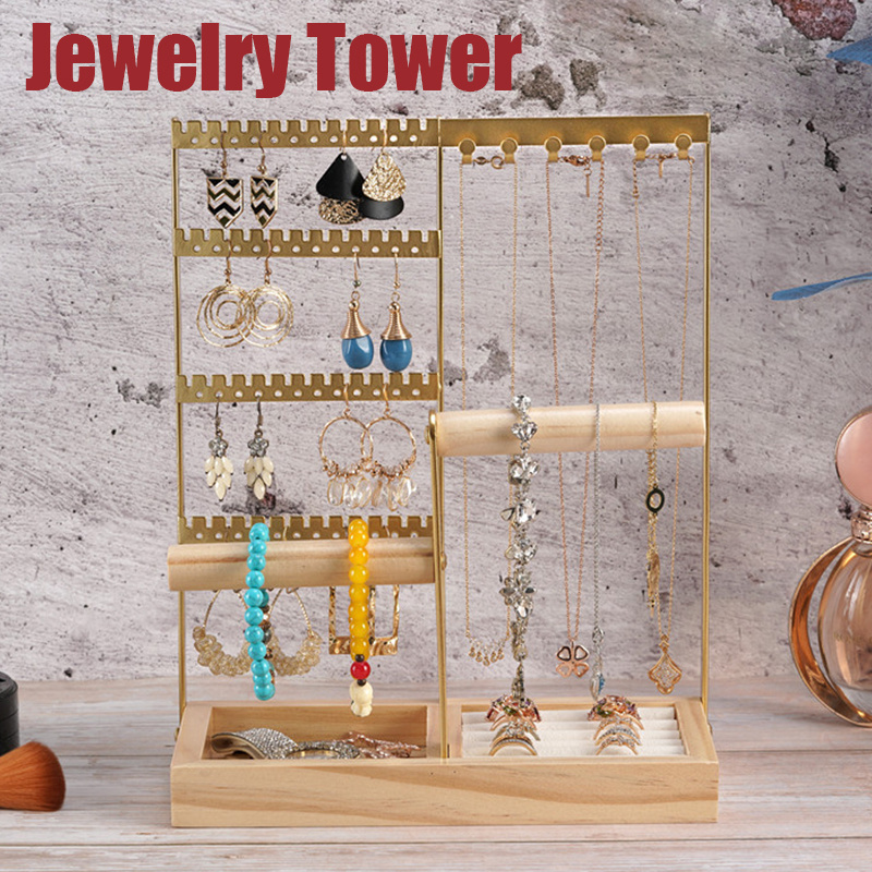 Organizador de la joyas de madera para Anillos Pendientes Collares