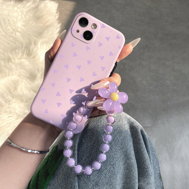 

1pc Phone Case With Purple Hearts Pattern Graphic With Lanyard Shockproof Compatible Bumper Phone Cases For 11 14 13 12 Pro Max Xr Xs 7 8 Plus