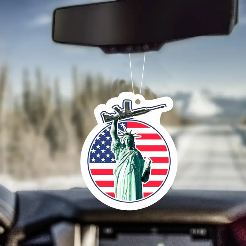 Lady Liberty American Flag Gun Rifle USA Auto Aromatherapie Sachets  Tabletten Lufterfrischer Duft Parfüm Rückspiegel Dekorativer Innenanhänger