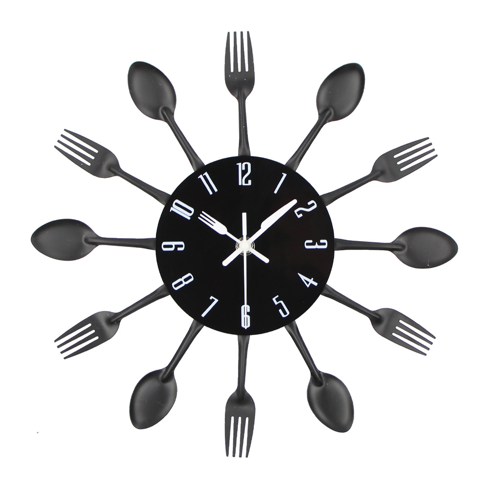 Cocina Reloj de pared 3D Cocina extraíble Tenedor Reloj Etiqueta de pared  Negro Sunnimix Reloj de pared creativo