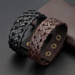 1pc Fashion Trendy Bracelet Men's Black Knitted PU Leather Simple Adjustable Bracelet Boyfriend Gift
