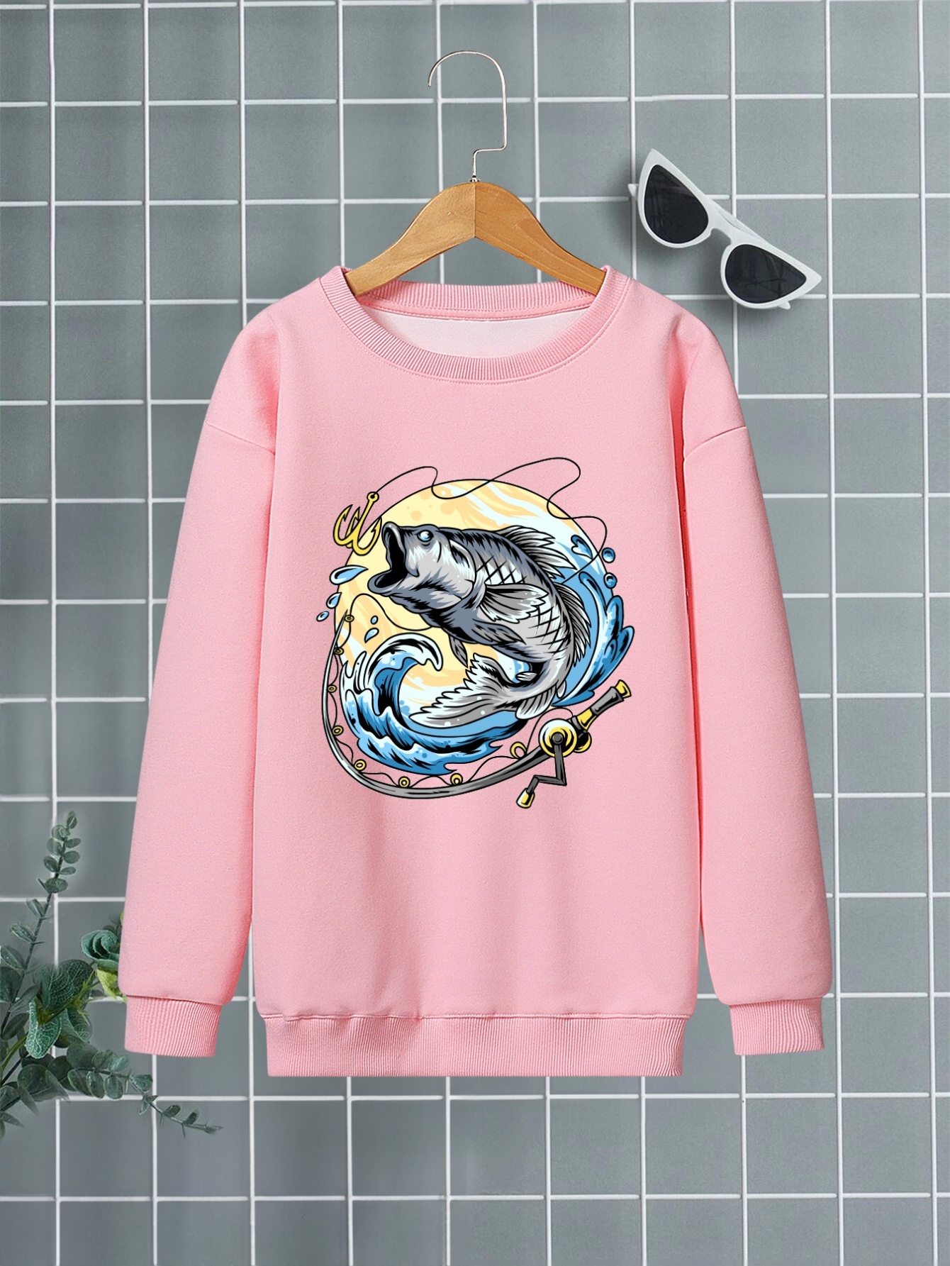 Fish Print Boys Casual Creative Pullover Sweatshirt Long - Temu