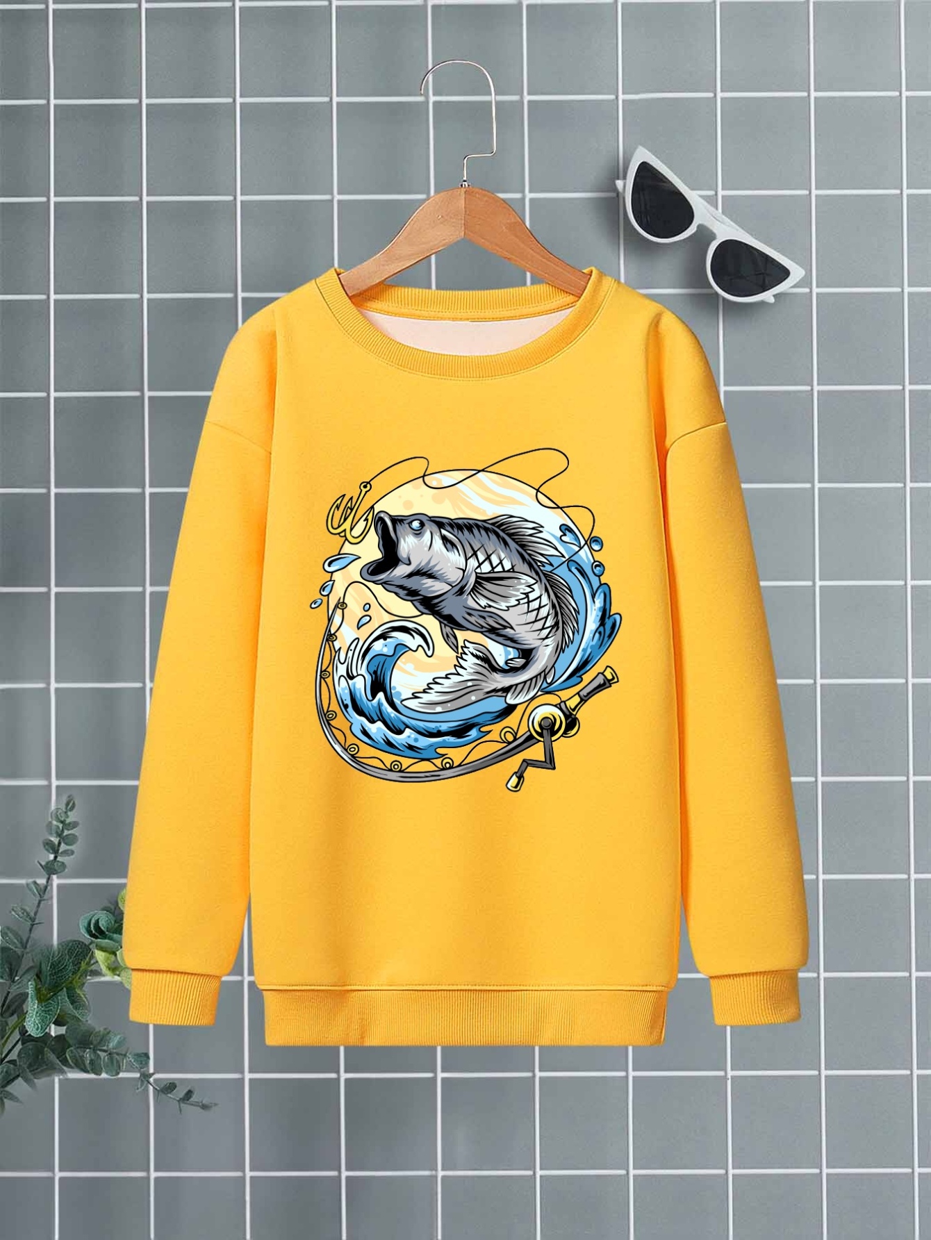 Fish Print Boys Casual Creative Pullover Sweatshirt Long - Temu