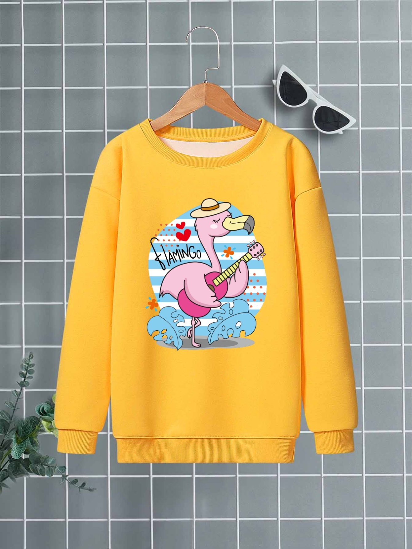 Funny Flamingo Rocker Pattern Print Sweatshirt For Kids Boys Keep