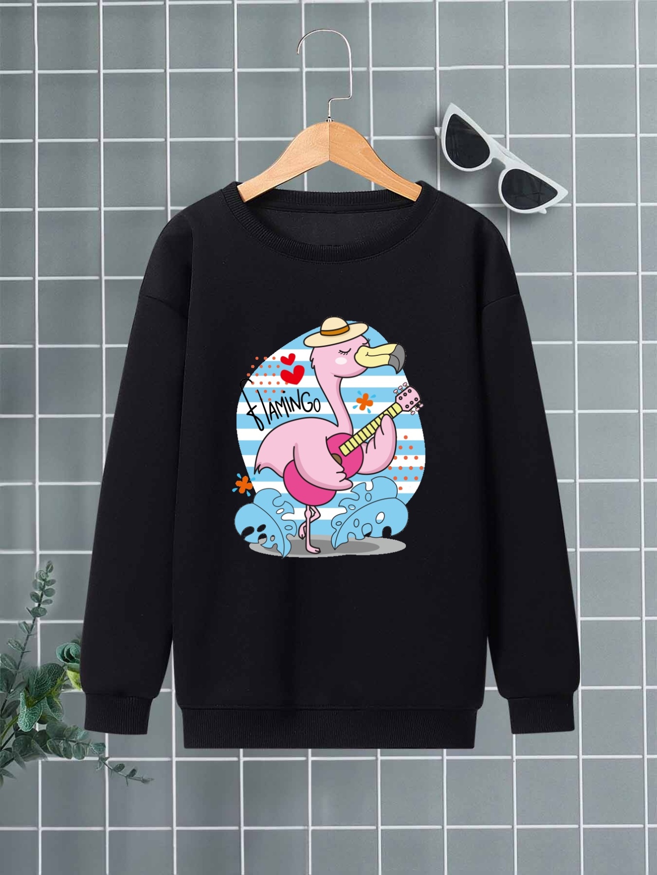 Funny Flamingo Rocker Pattern Print Sweatshirt For Kids Boys Keep