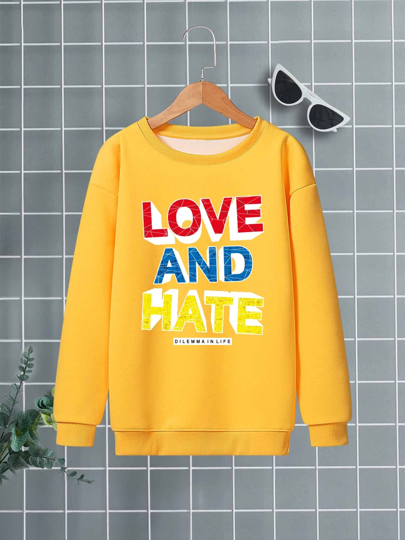 Love And Hate Letter Print Boys Casual Creative Pullover