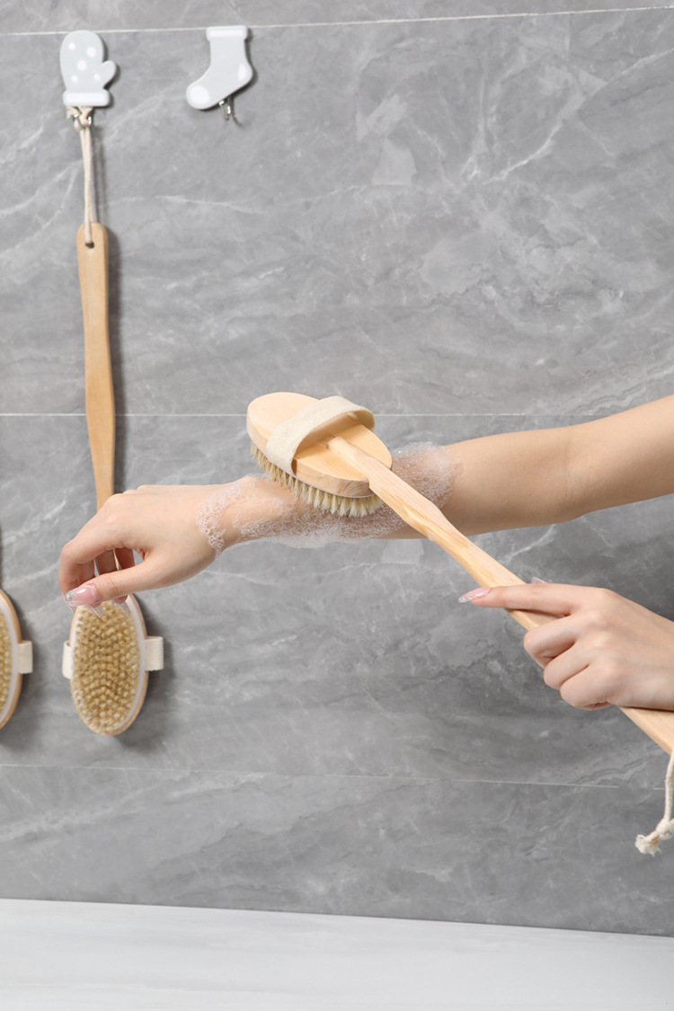 Back Scrubber For Shower Long Bamboo Wooden Handle Bath - Temu