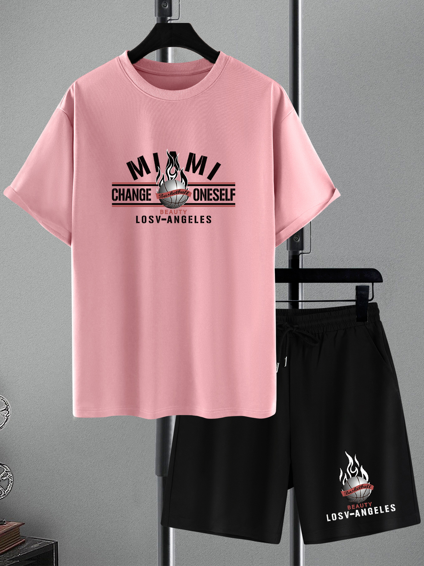 Mens Fashion Tracksuit Set Sports T-shirt Shorts Basketball Jersey