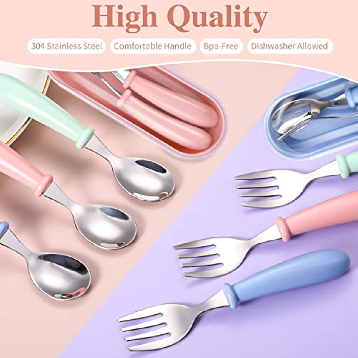 2pcs/set Stainless Steel Round Handle Fork And Spoon Set For Kids