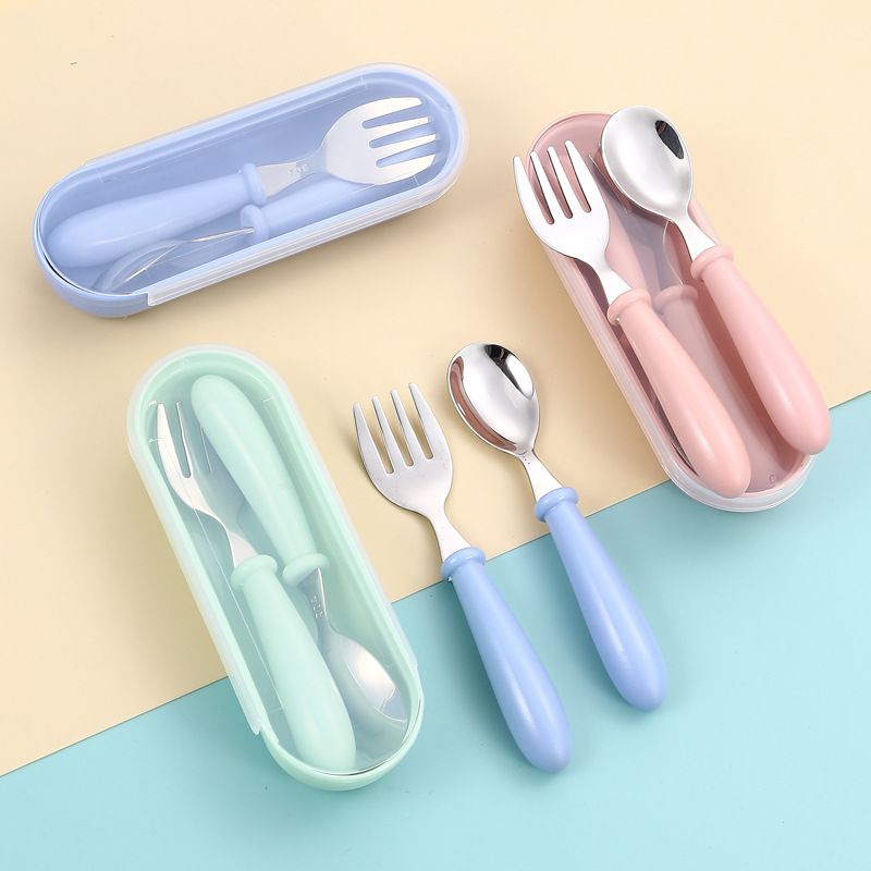 Cute Toddler Silverware Utensils Set - Cartoon Handle, Silicone & Stainless  Steel, Travel Carrying Cases - Perfect For Self Feeding! - Temu