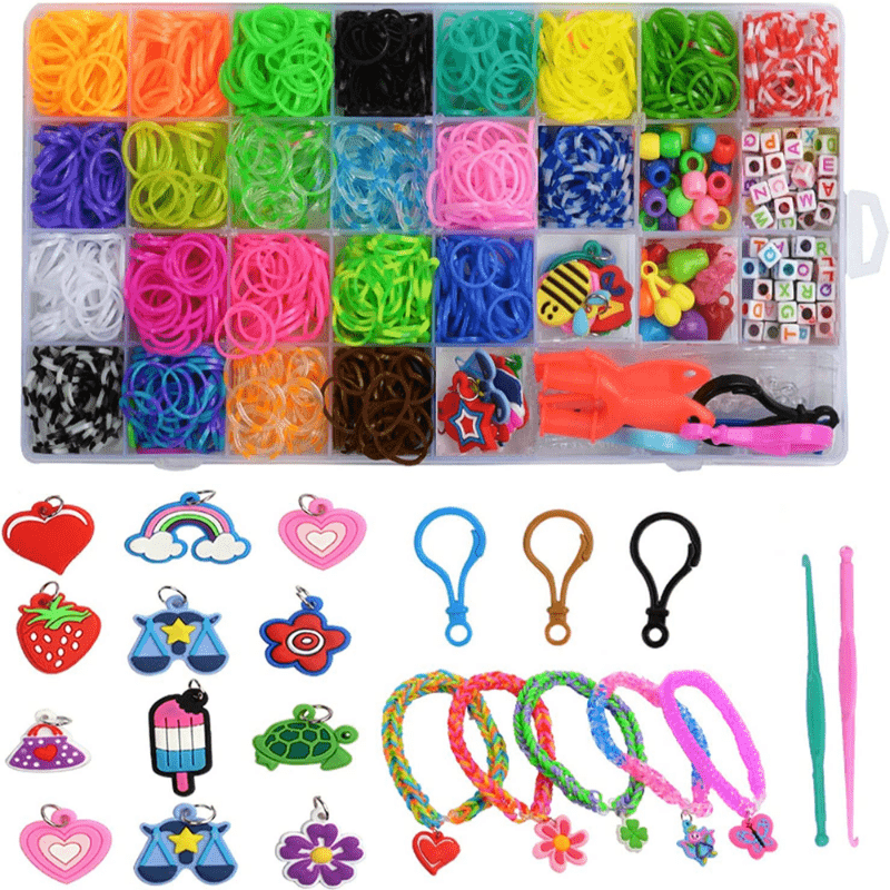 3500+ Rubber Loom Bands Colorful Loom Beads Storage Box Set with  Bead/Charm/Crochet DIY Craft Gifts for Birthday/Christmas